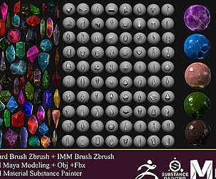 80 Brush Zbrush+Maya Model/10 Material  Crystal