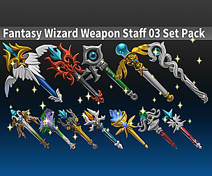 Fantasy Wizard Weapon Staff 03 Set Pack