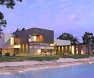 Modern beach villa corona with 3d grass
