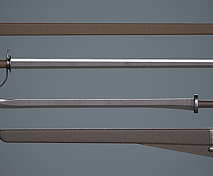 One-handed sword with scabbard