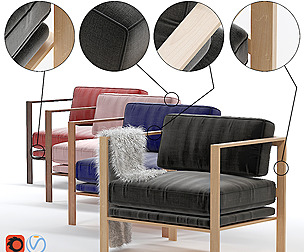 Fabric and wood Armchair Gaston style 4material