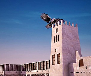 Flying Falcon animation in heritage desert
