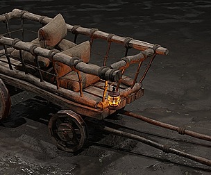 Stylized medieval cart with a lamp and bags