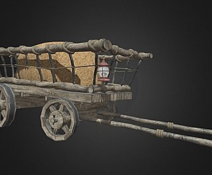 Stylized medieval cart with a lamp and hay
