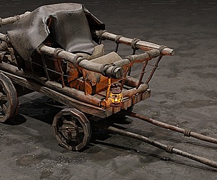 Stylized medieval cart with a lamp and a load