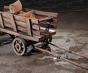 Stylized medieval cart with a lamp and bags