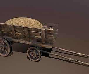 Stylized medieval cart with a lamp and hay