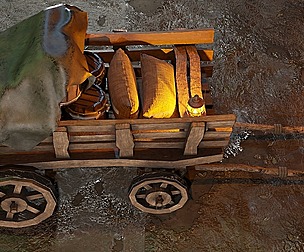 Stylized medieval cart with a lamp and a load