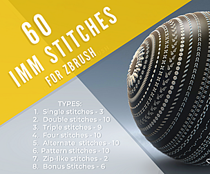 60 IMM stitch and seam brushes for ZBrush