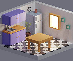 Isometric Kitchen Low poly Colourful