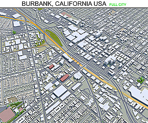 Burbank city California 3d model 30km