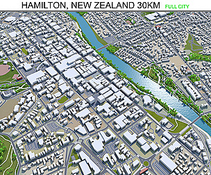 Hamilton city New Zealand 3d model 30km