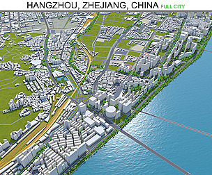 Hangzhou Zhejiang city China 3d model 250km