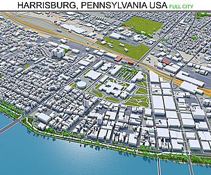 Harrisburg city Pennsylvania 3d model 40km
