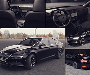 Black car skoda superb model