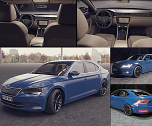 blue car skoda superb 3D model
