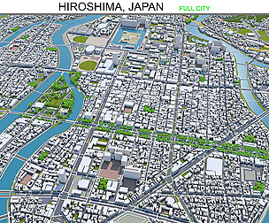 Hiroshima city Japan 3d model 70km