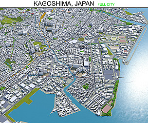 Kagoshima city Japan 3d model 100km