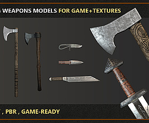 20 VIKING WEAPONS MODELS FOR GAME + TEXTURES
