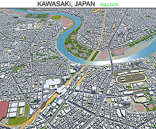 Kawasaki city Japan 3d model 50km