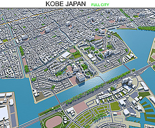 Kobe city Japan 3d model 80km