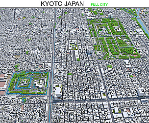Kyoto city Japan 3d model 80km
