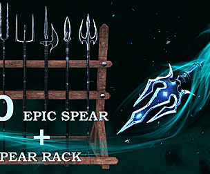 50 Epic Spear + 3 Spear Rack Base Mesh - Vol 01
