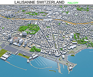 Lausanne city Switzerland 3d model 50km