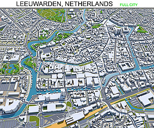 Leeuwarden city Netherlands 3d model 40km