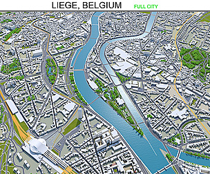 Liege city Belgium 3d model 40km