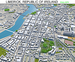 Limerick city Republic of Ireland 3d model 40km