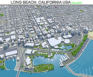 Long Beach city California 3d model 40km