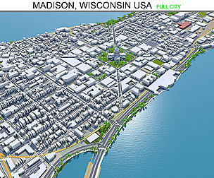 Madison city Wisconsin 3d model 60km