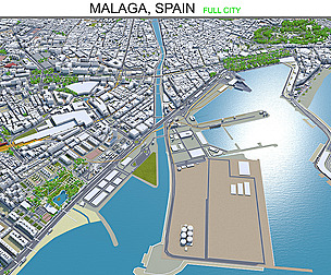 Malaga city Spain 3d model 70km