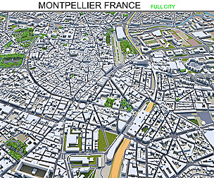 Montpellier city France 3d model 30km