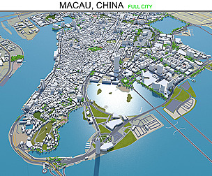 Macau city China 3d model 30km