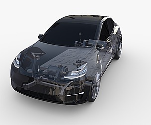 Tesla Model Y AWD Black with chassis
