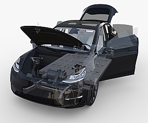 Tesla Model Y AWD Black with interior and chassis