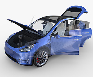 Tesla Model Y AWD Blue with interior and chassis