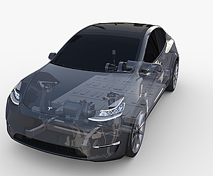 Tesla Model Y AWD Midnight Silver with chassis