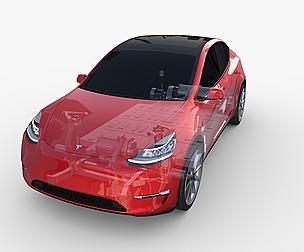 Tesla Model Y AWD Red with chassis