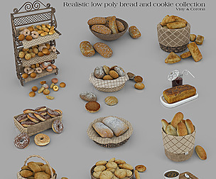 Realistic Low Poly Bread And Cookie Collection