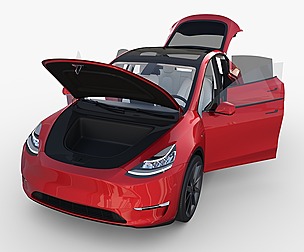 Tesla Model Y RWD Red with interior and chassis