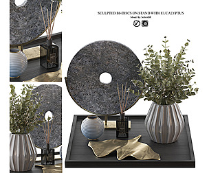 eucalyptus and Bi-discs stone on stand Sculpture