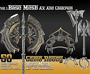 50 Base Mesh-vol1_ Ax and Chakram ( Game Ready )