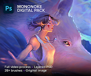 Mononoke. Full process (11h26m), PSD, brushes, PNG