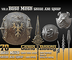 70 Base Mesh-Vol 2_Sheild and Spear (Game Ready)