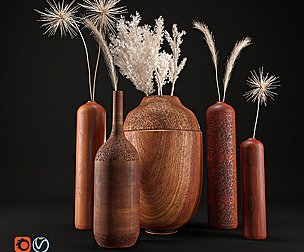 wood carved vases set 01