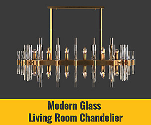 Modern Glass Living Room Chandelier In Brass
