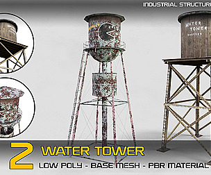 2 Water Towers with PBR material